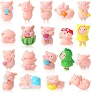 Leitee 19 Pcs Pig mini Figurines Toys Figure Animal Toys Set Cute Figurine Pig Cake Toppers for Home Desk Birthday Party Decorations(Classic)