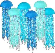 ADLKGG Blue Hanging Jelly Fish Paper Lanterns, Gradient Colorful Paper Lanterns for Mermaid Theme Party Under The Sea Ocean Birthday Decorations Baby Shower Baby Room