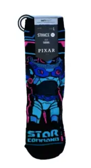 Stance Kids Black Crew Cotton InfiKnit Disney Pixar Buzz Lightyear Socks L 3-5.5