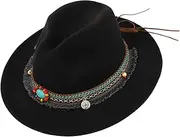 [WOFASHPURET] Classic Fedoras Jazz Hat Fashionable Unisex Felt Hat for Vacation and Travel Black