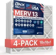 BNX TruFilter 18x20x1 Air Filter MERV 13 (4-Pack) - MADE IN USA - Electrostat...
