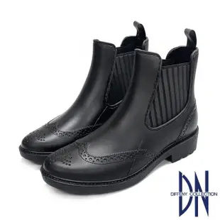 【DN】雨靴_雕花造型拼接側條紋短筒雨靴(黑)