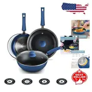 Versatile 6-Piece Frying Pan & Wok Set with Lids - Safe & Stylish Cookware