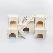 Wooden Hamster Castle Hideout Tunnel Playhouse Hamster Hideout Bunny House Luxurious Small Animal Rest and Play House Small Animal Multi Chamber Hideaway for Dwarf Hamsters Guinea Pigs Chinchillas