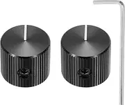 uxcell 2 Pcs Aluminium Potentiometer Knobs, 1/4"(6.4mm) IDx5/8(15mm) ODx1/2(12.5mm) Height Universal Volume Tone Control Knobs for Guitar, Bass, Straight Line Indicator, Black
