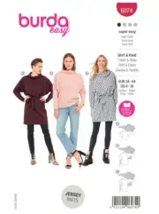 BURDA SEWING PATTERN 6074 MISSES 8-18 EASY KNIT DRESS OR TOP W/ ROLL NECK COLLAR