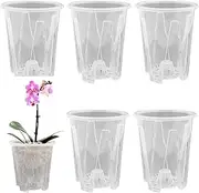 TSLBW 6 Pcs Clear Flower Pots Transparent Orchid Pot Plastic Plant with Drainage Holes Breathable Slotted Nursery for Orchids, Succulents, Houseplants (round)