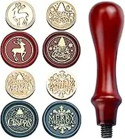4Pcs Christmas Wax Seal Stamp Set, Vintage Sealing Wax Stamp Heads with Wooden Handle, Merry Christmas Wax Seal Snowflakes Wax Stamp Seal Kit for Christmas Invitations Envelope Gift Cards Decoration