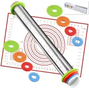 Rolling Pin nonstick and Silicone Baking Pastry Mat combo kit, Adjustable With