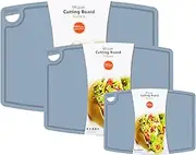 Silicone Thick Cutting Boards Mats Set of 3 Foldable & Flexible Design Juice Grooves Easy Grip Handle Dishwasher Safe for Kitchen,BPA free Silicone Cutting Board-Light Blue