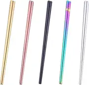 SightNow Stainless Steel Chopsticks - 5 Pairs Dishwasher Safe Metal Chopsticks - Reusable - Healthy & Durable - Easy to Use - Rounded 24cm (Multicolor)
