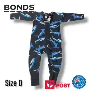 Bonds Zip Wondersuit Size 0 (6-12 Months) Black Long Sleeve Shark Print