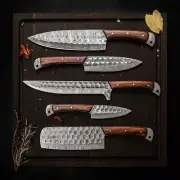 Hand-Forged Damascus Steel Chef Knife Set – Kitchen & Outdoor with Sheath
