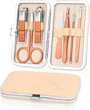 Manicure Set - Stainless Steel Nail Clippers & Cuticle Remover - 7-in-1 Pedicure Set with Cuticle Scissors, Cuticle Remover for Ingrown Toenails and Thick Nails (Rose Gold)