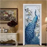 Door Stickers 3D Beautiful Landscape Door Sticker for Living Room DIY PVC Self Adhesive Wallpaper Waterproof Mural Decals(Q,77x200cm)