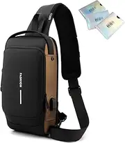 [Generic] Fashion New Carbon Fiber Streamline Anti-Theft Sling Bag, USB Charging Sport Sling Anti Bag with 3PCS RFID Card Sleeves