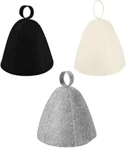 [ShigKeu] 3Pcs Sauna Hat, Felt Sauna Cap for Men and Women Steam Bath Hat Room Accessories Felt Heat Dry Headrest,Steam Room Essential Parts(Black, White and Grey), Multicolour, M
