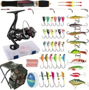 Lightweight Ice Fishing Kit - 24'' Fiberglass Rod with Assorted Lures & Gear