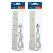 2PK The Brute Power Co Board 6 way 1m Cord/Cable Socket 10A Outlet/Strip White