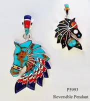 REVERSIBLE CELESTIAL TURQUOISE MULTICOLOR ONYX INLAY .925 SILVER HORSE PENDANT