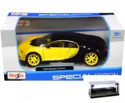 DIECAST CAR W/DISPLAY CASE BUGATTI CHIRON YELLOW AND BLACK MAISTO 31514YLBK 1/24