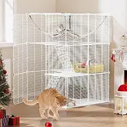 YITAHOME Cat Cage Indoor Cat Enclosures 3-Tiers DIY Cat Playpen, Cat Cage with Metal Wire Dense, Cat Kennel with Extra Large Hammock for 1-2 Cats, Chinchilla, Rabbit, Small Animal, 72x72x107cm, White