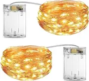 TheaPro Fairy Christmas LED String Light, 2 Pack 2M/20LEDS Battery Operated Copper Wire Lights for Kids Bedroom Indoor, Birthday, Christmas, Wedding, Party, Tree, Wall Decoration (Warm White)