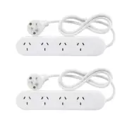2x HPM 4-Way Outlet White 2400W 10A 240V Powerboard4 Outlet/Socket 1m Power Cord