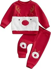 [ZZLBUF] Toddler Baby Boy Girl Christmas Outfits Reindeer Long Sleeve Pullover Tops Sweatshirt Pants Set Xmas Clothes Sets