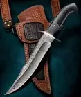 CUSTOM HANDMADE FORGED DAMASCUS STEEL FIXED BLADE HUNTING BOWIE,CAMPING BOWIE