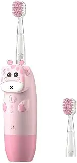 Os 101 Kids Battery Power Electric Toothbrush, with 2 Soft Brush Heads and 1 AAA Battery, Silicone Deer Design, Included 7 Colors Light, Ipx7 Waterproof for Ages 2-12 (Pink)