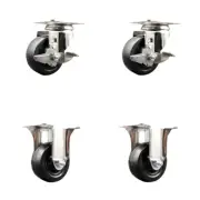 3.5 Inch 316SS Hard Rubber Wheel Swivel Top Plate Caster Set 2 Brake 2 Rigid SCC