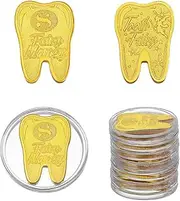 FINGERINSPIRE 10PCS Tooth Fairy Coins Lost Teeth Reward Commemorative Coins Dental Tooth Fairy Golden Plated Metal Coins Commemorative Coin with Plastic Box Kids Teeth Change Souvenir Lost Tooth Gifts