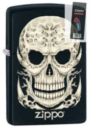 Zippo 2527 Surreal Skull Black Matte Finish Lighter + FLINT PACK