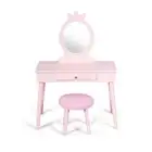Vanity Makeup Table Set with Real Mirror for Little Girls Pink