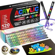 Lewufe 120 Color Acrylic Paint Markers, Soft Brush Tip Art Pens, Water-Resistant Paint Markers for Wood, Stone, Canvas, Glass, Fabric, Rock Painting, DIY Crafts & Art Projects