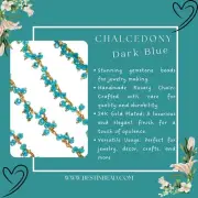 Dark Blue Peruvian Chalcedony Rosary Chain, 24K Gold, 3mm Beads, Healing Crystal