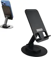 Cell Phone Stand Holder for Desk - Adjustable Height and Rotatable Mobile Phone Stand - Foldable Table Stand for Most Phones (Black)