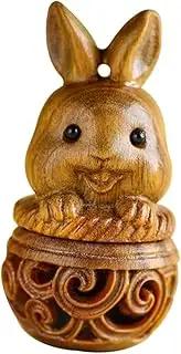 [Healeved] Hollow-out Design Wood Rabbit Sachet Rotatable Opened Fragrance Beads Container Keychain Accessory for Decor