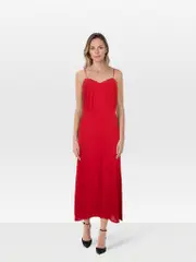 Red Frill Trim Maxi Dress