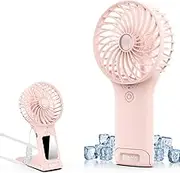 Bigqin Mini Portable Fan, USB Rechargeable Fan with Mirror and Lanyard, 4 Speed Silent Battery Operated Hand held Fan, Powerful Mini Fan for Home,Office,Travel and Outdoors,Pink