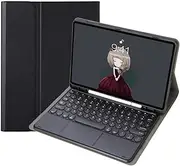 [Jarttarn] Keyboard Case Compatible with Samsung Galaxy Tab S9 FE Plus 12.4 inch SM-X610/X616, Round Keys Detachable Wireless Trackpad Keyboard Case with Pencil Holder (Black)