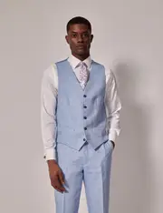 Hawes & Curtis Light Blue Linen Herringbone Tailored Fit Italian Waistcoat - 1913 Collection