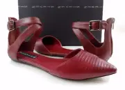 Steven By STEVE MADDEN Elina Ankle Strap Flat Sandal Leather Red Size 9.5
