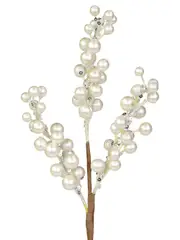 Pearl & Silver Glitter Berries With Sequins Christmas Spray Pick - 33cm