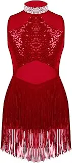[Choomomo] Latin Dance Dress for Girls Sparkly Sequin Tassel Skirt Leotard Fringe Rhinestones Bodysuit Dancewear