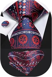 [Hi-Tie] Mens Christmas Tie Bow Tie Set Printed Santa Snowman Snowflake Tree Style with Lapel Pin Handkerchief Cufflinks