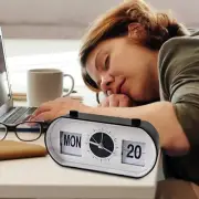 Desktop Alarm Clock With Calendar Manual Page Flipping Design Retro Silent