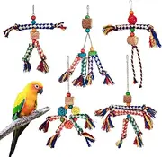 Bird Toys for Parrots | 5X Parrot Chewing Toys - Colorful Cotton Rope Playset, Shredding Activity, Boredom Relief for Cockatiels, Cockatoos, Macaws