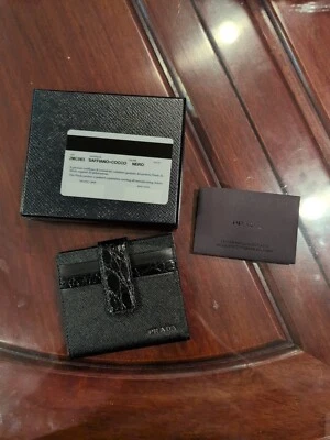 NWB Prada Unisex Bifold Button Crocodile Saffiano Leather Wallet Card Holder